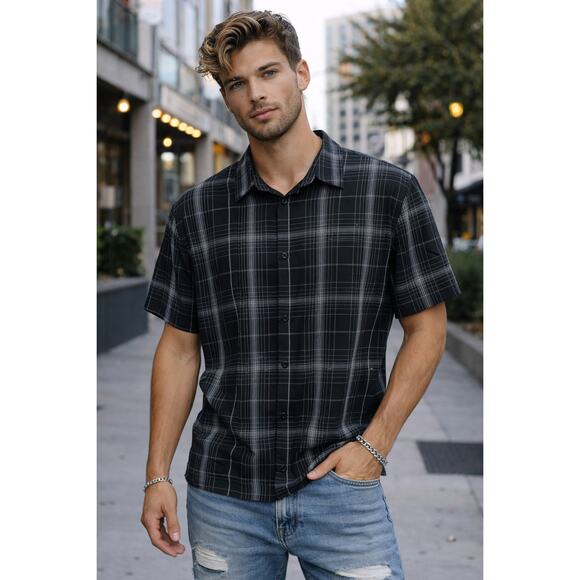 John Ashford Other - John Ashford Black Plaid Button Up Shirt Men’s XL Short Sleeve Casual